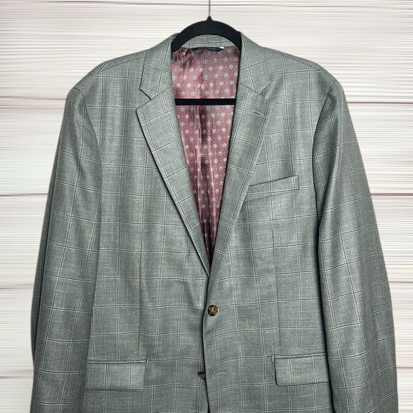 Ralph Lauren Gray Suit Jacket Blazer Gray Plaid Wool Silk Linen Blend 42L - Picture 3 of 16